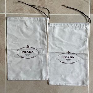 2 PRADA Milano dustbags shoe handbag storage Cotton 8.75”x 13.5 Cream Drawstring